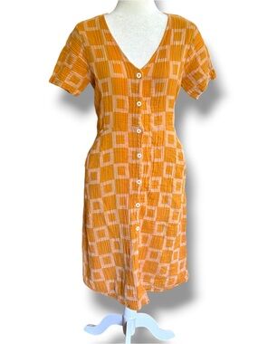 Ace & Jig Gauzy Yellow Button Down Collared Midi Dress Sz M